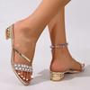 Fashion Pearl Decoration Low Heels Slippers for Women 2025 Summer Plus Size Fashion Gold Sandals Woman Comfort Outdoor Beach Slippers
