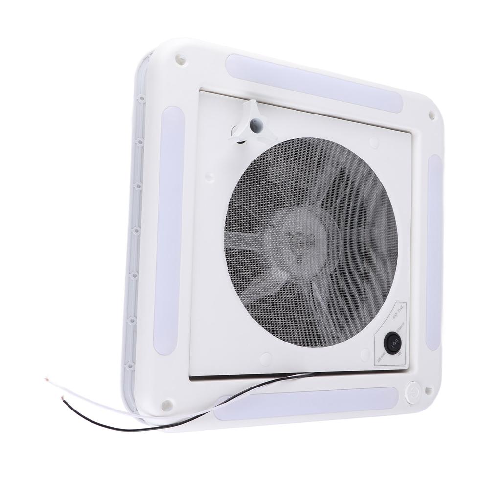 RV Roof Vent Fan 12V 360x360mm 10 Blades Dual Mode Air Inlet Outlet 4 LED Light for Camper Van Trail