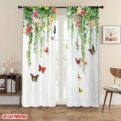 2 Stück 2D-Ebene Druck Vorhänge & Fensterdekoration Schmetterlings-Oase Polyester Einfache Montage (ohne Stange) Zimmerdeko Verwendung für