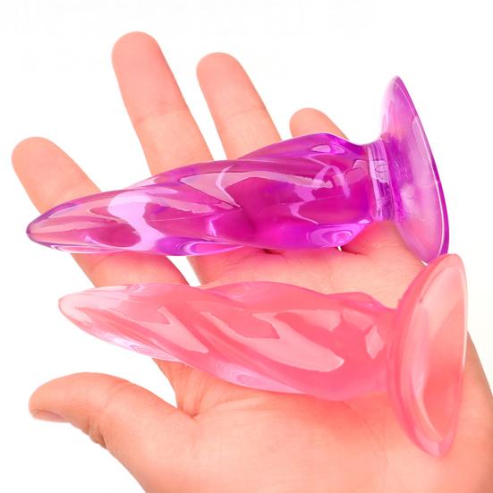 Spiral Textured Anal Plugs with Strong Suction Base Soft TPE Butt Plugs for Hands-Free Play Waterproof Easy-Clean Discreet Adult Toy