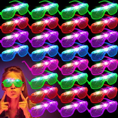 28PCS Light Up Glasses LED Glow Shutter Glasses for Kids Adult Halloween Eyeglasses Glow In The Dark Party Rave New Year Eyewear