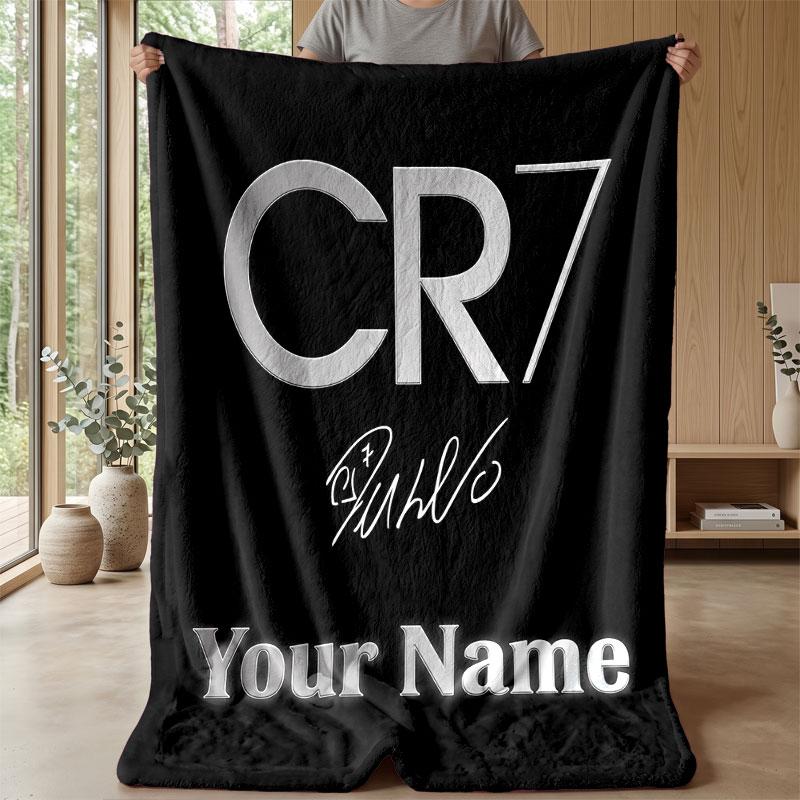 Coperta in Flanella Personalizzata con Nome Cristiano Ronaldo Logo Calcio Coperta Plaid in Pile Personalizzata Regalo Speciale per Divano Camera da Letto Casa
