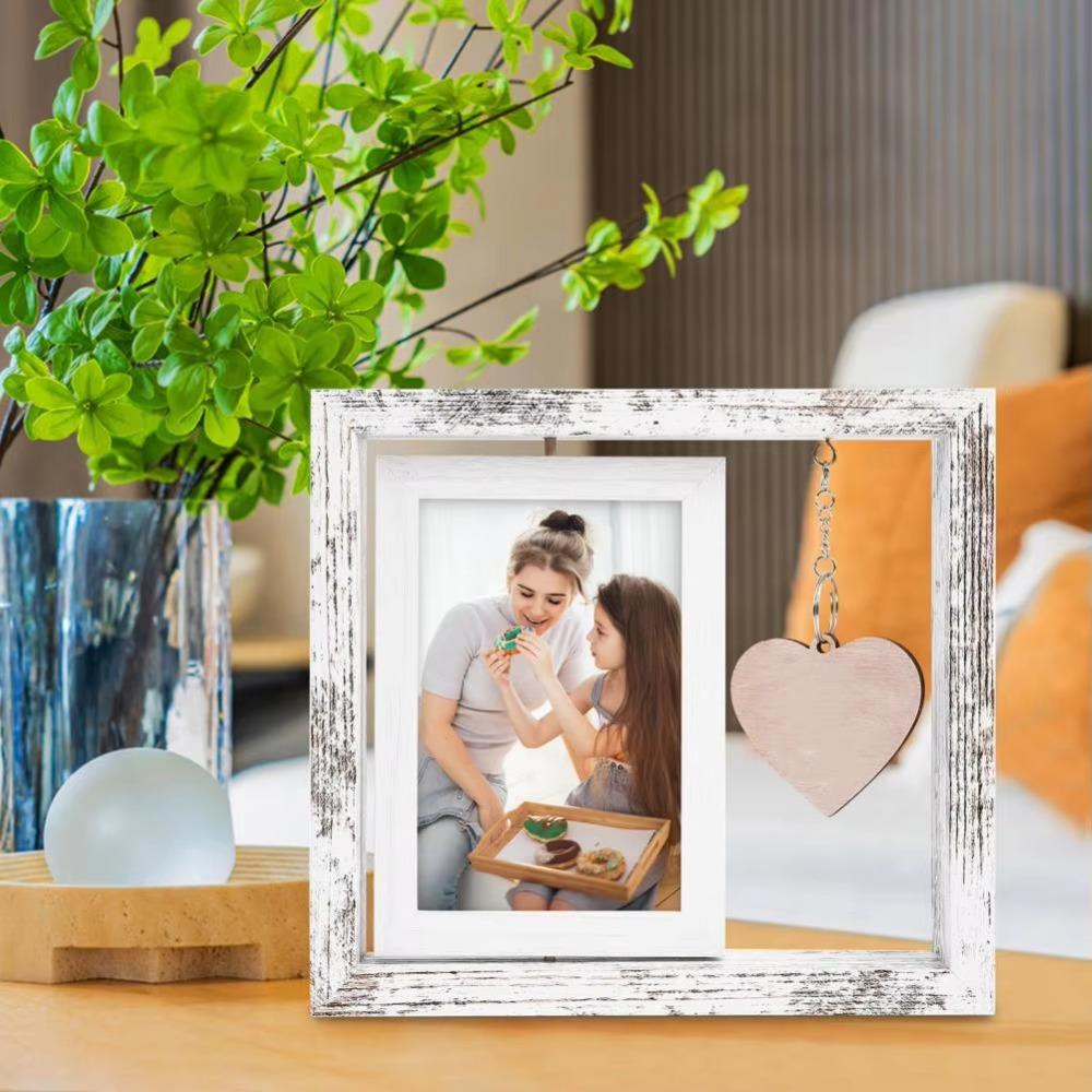 With Heart Pendant Desktop Photo Frame Wooden Photo Display Frame  Home Supplies
