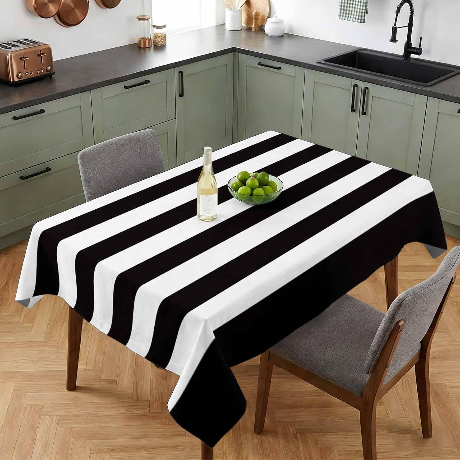 Zwart Witte Streep Rechthoekige Tafelkleed voor Tafeldecoratie Wasbaar Geometrisch Textuurpatroon Keuken Eettafelkleed Huisdecoratie 140x180cm