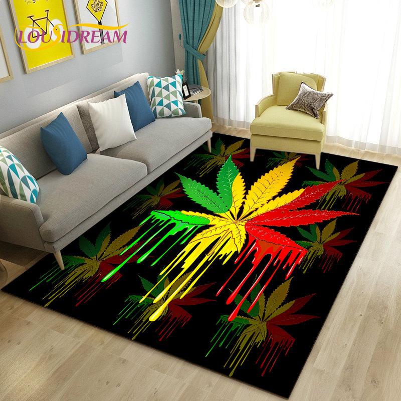 Reggae Music Jamaican Maple Leaf Area Rug,Carpet Rug for Living Room Bedroom Sofa Doormat Decoration,Kid Play Non-slip Floor Mat