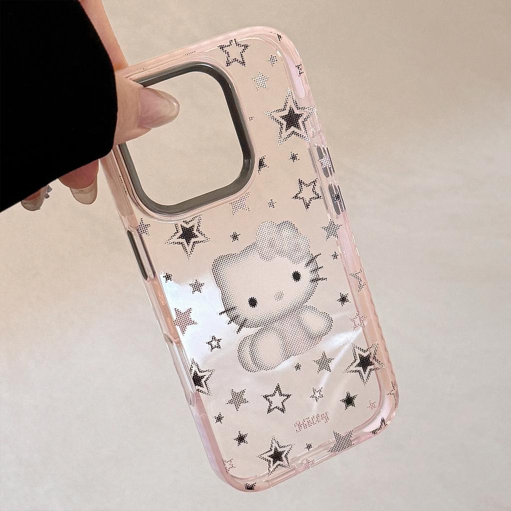 Cartoon Cat IPhone 16/15 Phone Case, Compatible with 17 Pro Max, Color-blocked Frame, Sweet and Cool 13/11 Soft Case