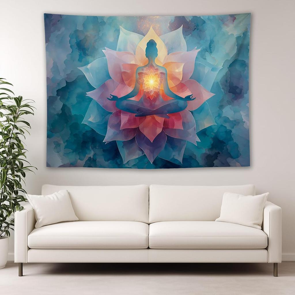 YJDYJD Meditation Wall Tapestry – Spiritual Chakra Wall Hanging with Lotus Flower Design, Mindfulness Yoga Wall Art and Boho Spiritual Decor for