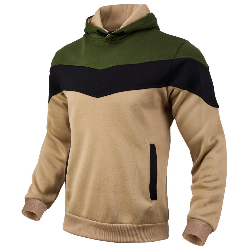 Felpa con Cappuccio Patchwork a Tre Colori da Uomo a Manica Lunga Pile Felpe Autunno Inverno Calda Maglia a Manica Lunga Top