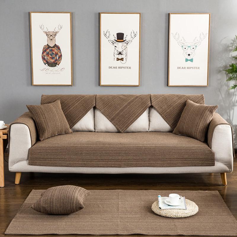 Four Seasons Thickened Cotton Thread Woven Sofa Cushion, Modern Simple Non-Slip Sofa Cushion Towel Full Cover  Direct Sales