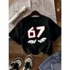 Europese maten Zes Zeven Serie - Vintage Nummer "67", Jongens Nieuwe Zomer Straatstijl Trendy Casual Modieus