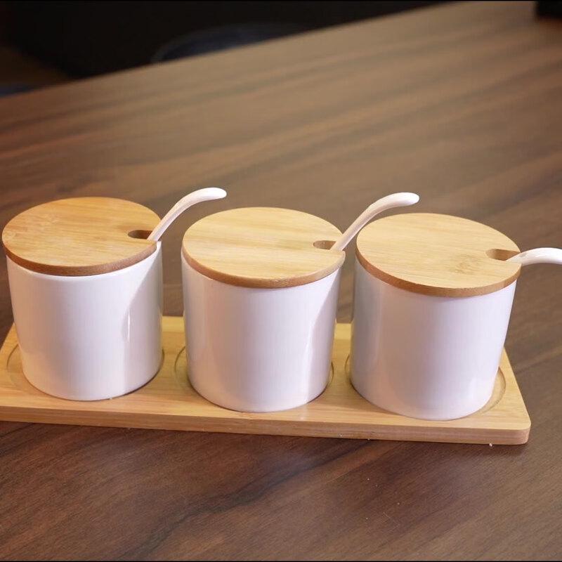 

LISM Ceramic Seasoning Jar Set with Bamboo Lids