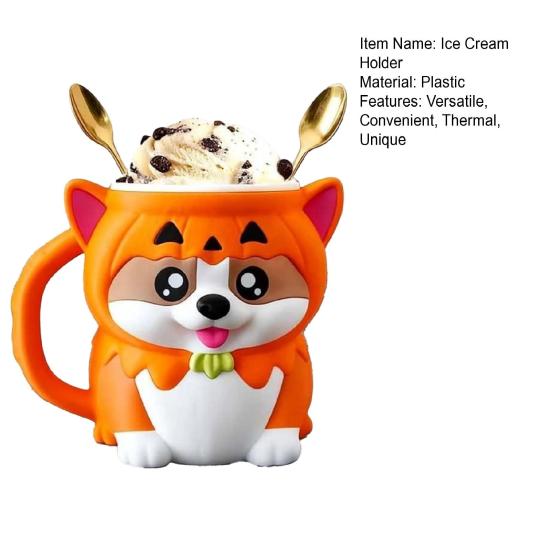 Corgi Ice Cream Pint Holder with Pumpkin Hoodie Insulated Sleeves Cover Cooler Adorable Dog-Themed Ice Cream Pint Containers for Beer Soda Dessert
