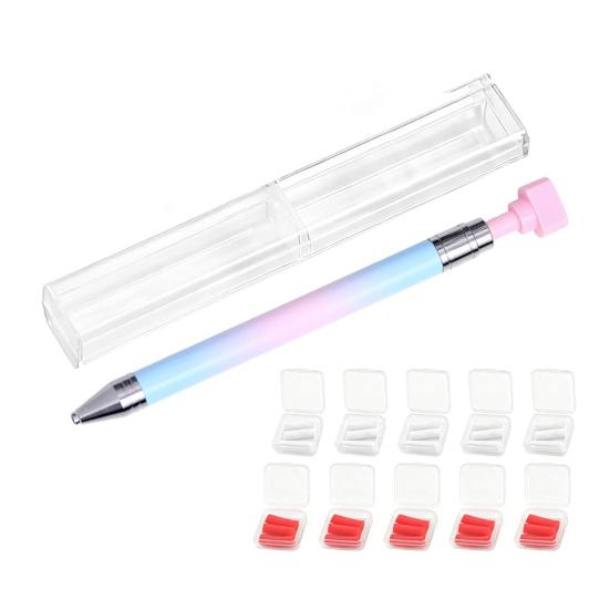 1 Zestaw Narzędzie do Podnoszenia Cyrkonii z Wkładami DIY Zdobienie Paznokci Cyrkonie Malowanie Dekoracja Kropkowanie Wymienny Woskowy Pisak Obrotowe Narzędzia do Podnoszenia Cyrkonii