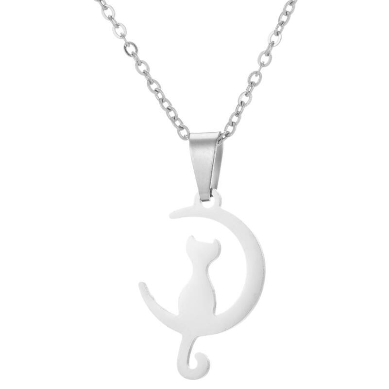 European & American Stainless Steel Necklace: Arrow, Water Drop, Moon Cat, Heart Pendant for Women - Elegant Sweater Chain