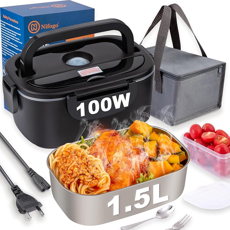 Electric Lunch Box for Adults with Temperature Display 80W Heated Lunch Boxes for Men with 18L Stainless Steel Container Electric Lunchbox for 100W-Black 7850₽