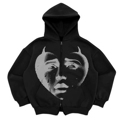 Sweat à capuche unisexe à fermeture éclair intégrale Coupe ample Pull Veste à capuche Vêtement d'extérieur décontracté avec impression graphique Fermeture éclair frontale