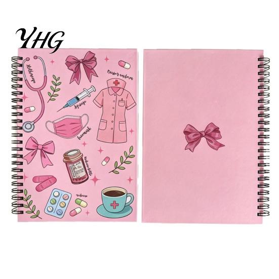 School Writing Notebook Medical Themed Coil Notebook, Double Cover Design Thick Ink-proof Paper Notepad, Spiral Bound Journal for Nursing Students And