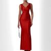European & American Slim Fit Solid Color Satin Slit Dress