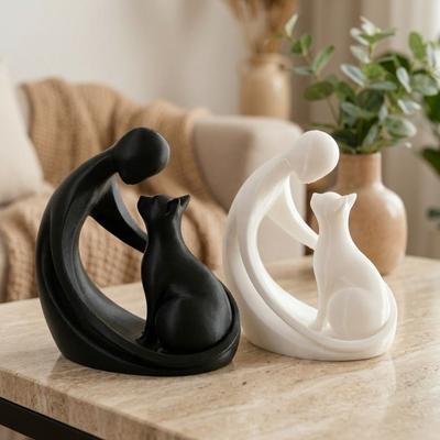 3D Printing Hugging Cat Sculpture Minimalist People and Cat Ornament  Bedside Shelf