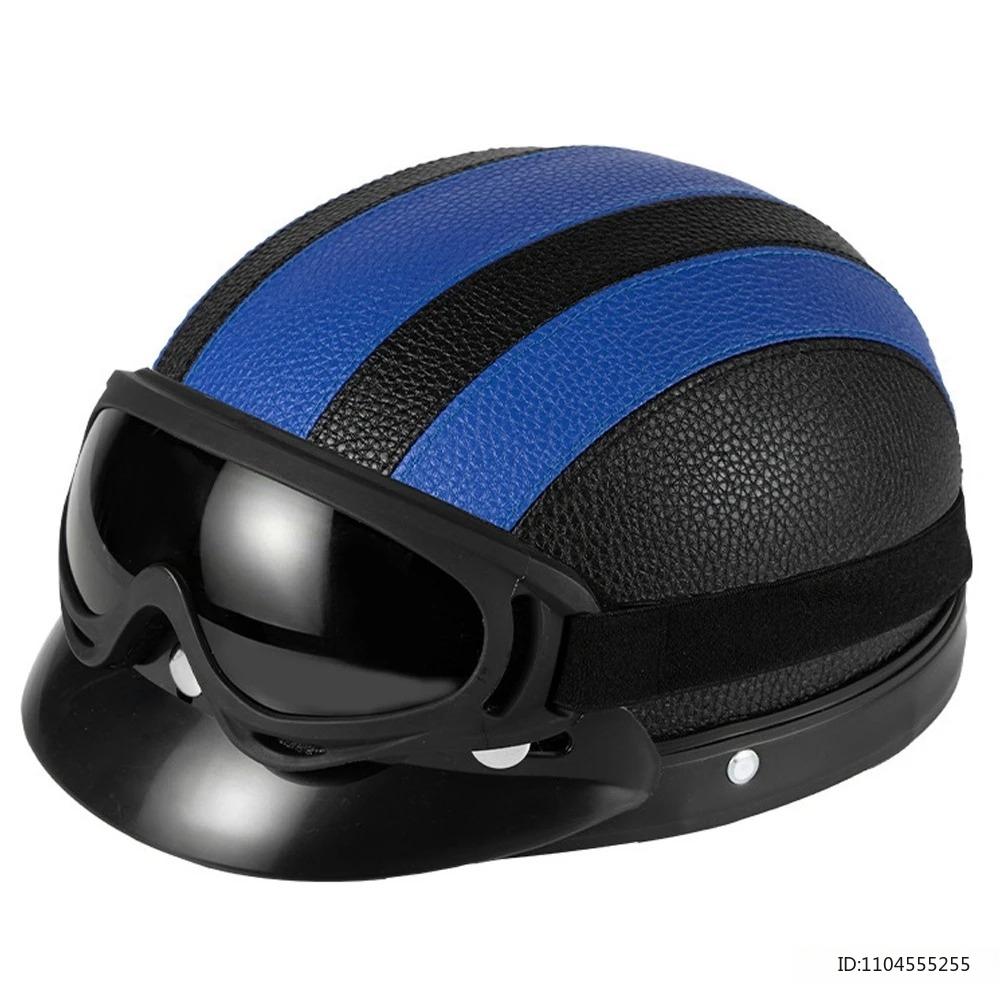 Vintage Half Helmet for Motorcycle Motorbike Leather Open Face Half Helmet Riding Casco Moto Scooter Moto Helmet DOT Approved