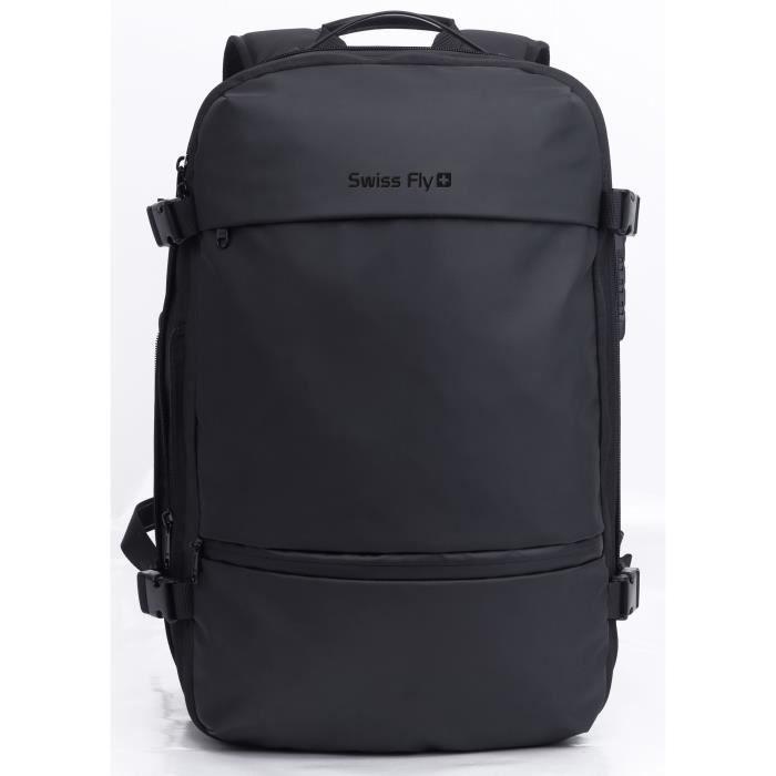 Sac de voyage à compression sous vide SWISS FLY - Pompe à batterie lithium externe - Multipoches - Imperméable - 40 L - Antivol nero