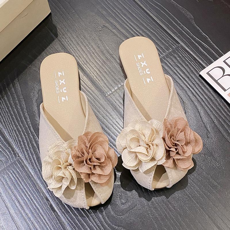 2024  Women's Shoes Closed Toe Women's Slippers Autumn Soft-soled Flower Mixed Color Flat-soled Casual and Comfortable Slippers
