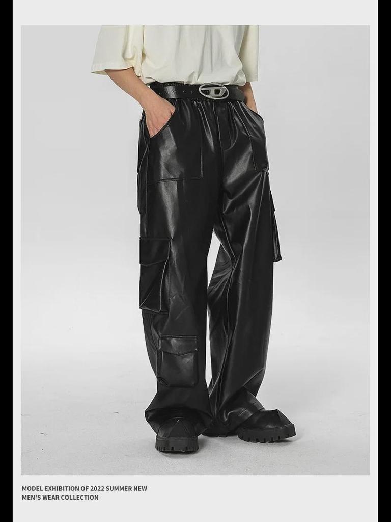 Retro West Coast Çok Cepli Tulum: Rahat Hip-Hop Sokak Stili Punk Deri Pantolon