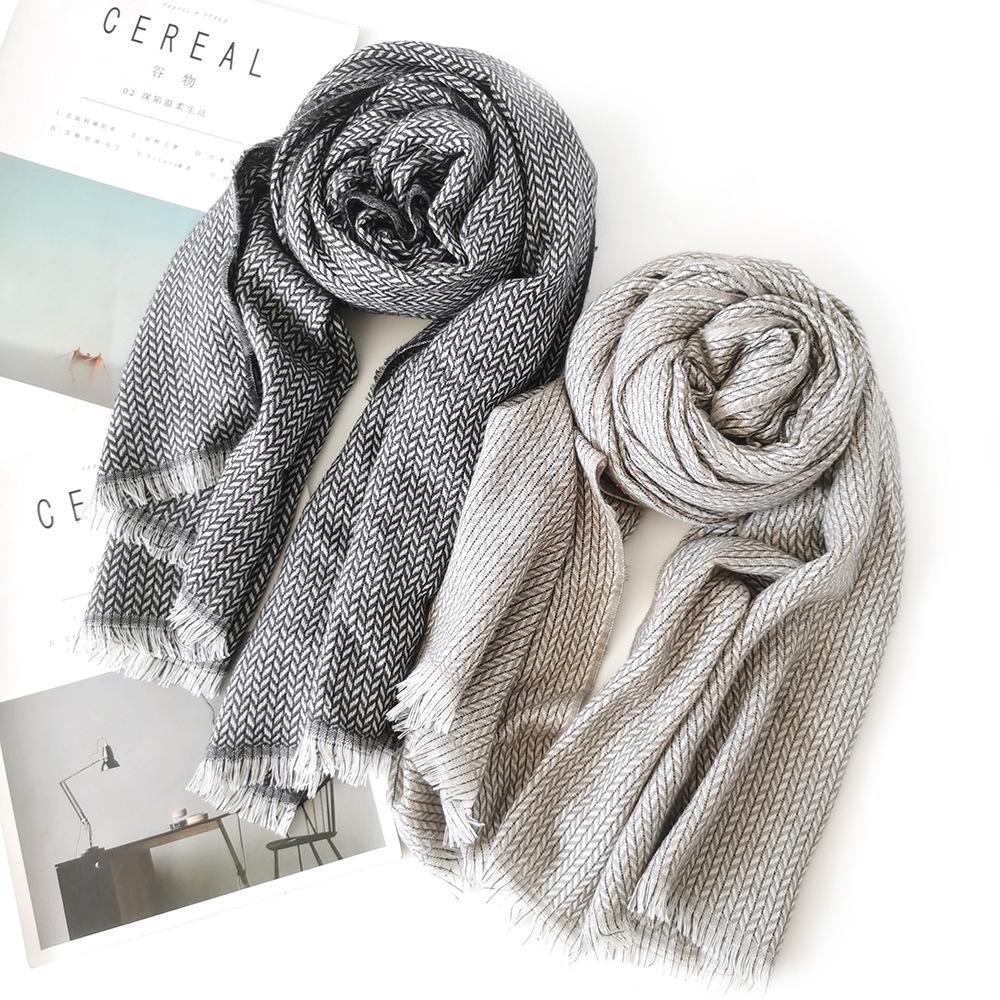 Winter Wool Scarf for Women Rice Fringe Pattern Modal Scarf for Men