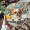 2D Flat, 1pc Round Aluminum Cute Chihuahua Bathing Metal Sign, Funny Dog with Rubber Duck & Bubbles Vintage Wall Plaque, Perfect for Bathroom, Pet