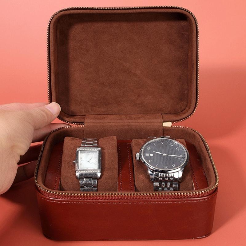 Elegant PU Leather Watch Case 2 Slots Timepieces Organizer Fashionable Watches Travel Pouch for Jewelry Enthusiasts