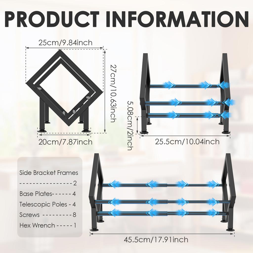Verstellbares Desktop-Bücherregal aus Eisen, neigbares Bücherregal mit 4 rutschfesten Gummifüßen, 25,5 bis 45,5 cm ausziehbar, Zeitschriften-CD-Aufbewahrungsregal