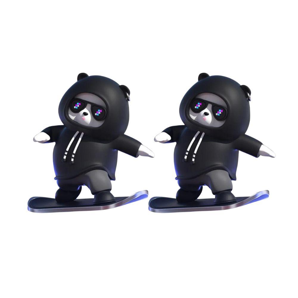 2PCS Panda Dashboard Ornaments Skateboard Car Decoration Moving Bear Slide Decorative Moving Doll Car Sliding Skate Figure