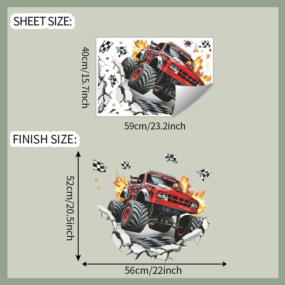 Flaming Off-Road Vehicle Wall Sticker Self-Adhesive Removable for Bedroom Living Room Background Home Decor