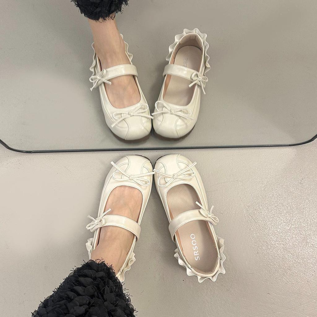 Silver ballet flats women's 2025 summer and autumn new bow Mary Jane single shoes French light mouth small leather shoes