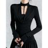 Beaded Halter Neck Swing Collar Long Sleeve T-Shirt Autumn Winter Personalized Street Pleated Slim Top