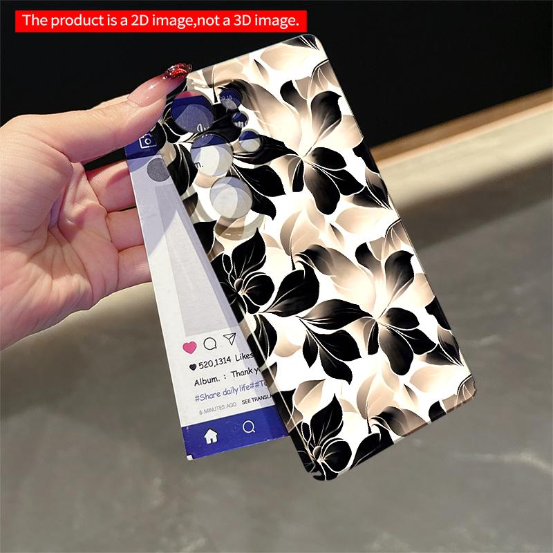 2DFlat Samsung Phone Case Black & Cream Floral Pattern Phone Case Applicable To Galaxy S22 S23 S24 S25ULTRA S26 A12 A13 A14 A15 A16