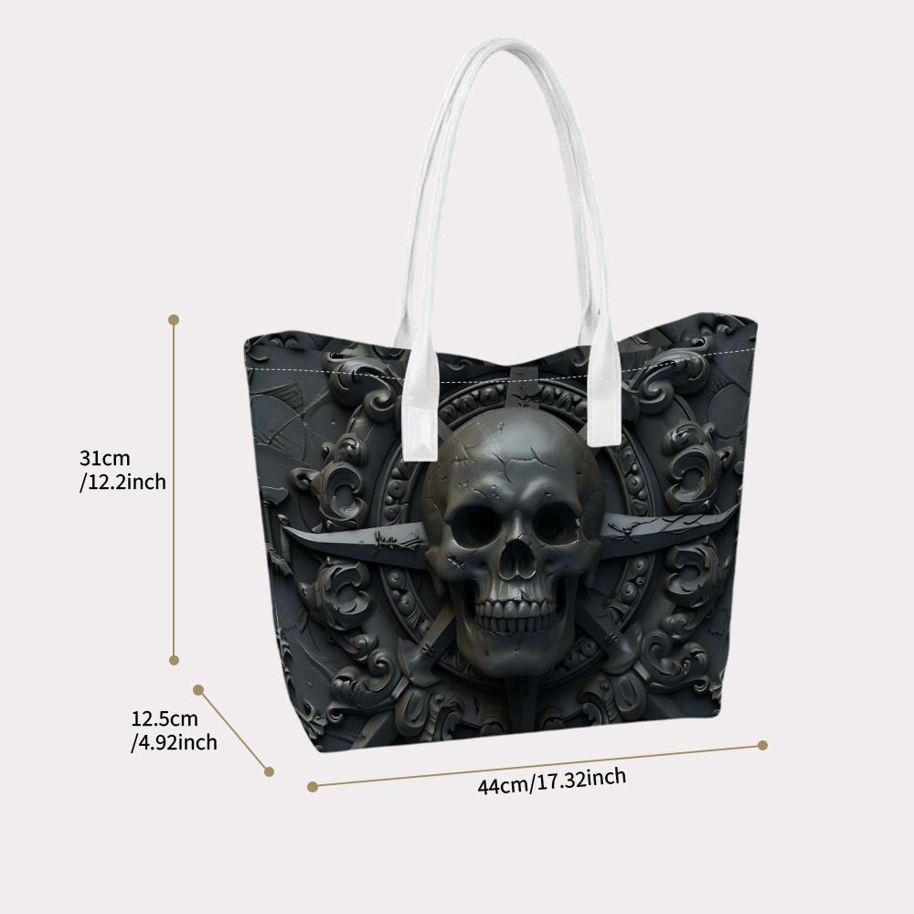 Gothic Skull Print Casual Tote Bag Daily Shoulder Handbag for Punk Style Outings