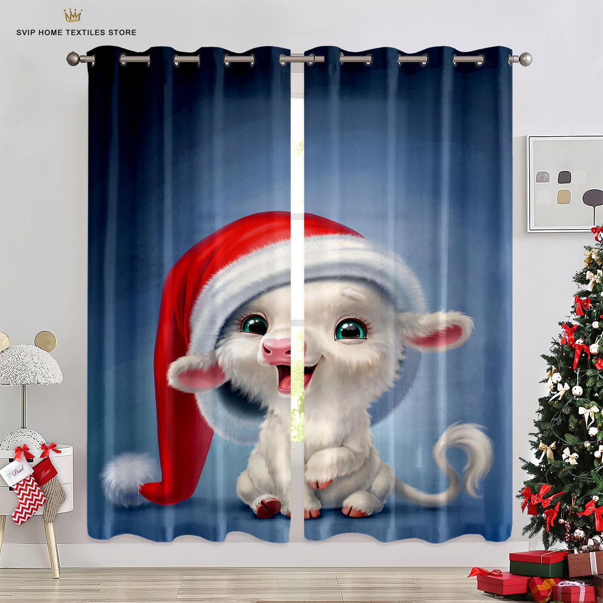 

Cartoon Style Window Window Drapes For Children, Happy New Style , Red, Green, Living Space, Bedroom Space, Kitchen Area, Door, Hall, Home Decor W50X130H(CM)X2PCS&Rod pocket