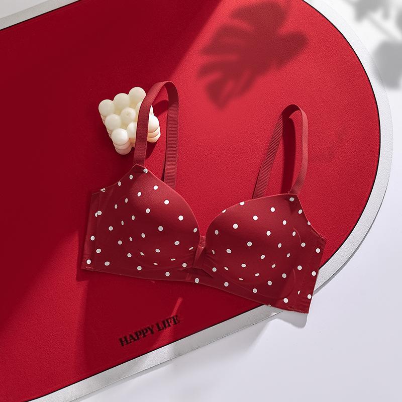 Polka Dot Wireless Push Up Seamless Shaping Gathered Women Underwear Bra