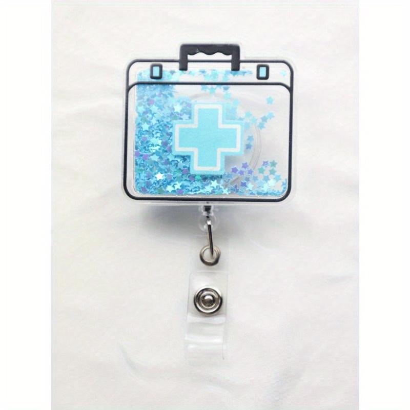 Urocze Brokatowe Cekiny Kreskówkowy Pudełko na Leki Igła Probówka Pigułka Strój Pielęgniarki Stetoskop Kształt Akrylowy Brelok Wysuwany Z Klipsem Identyfikator Odznaka