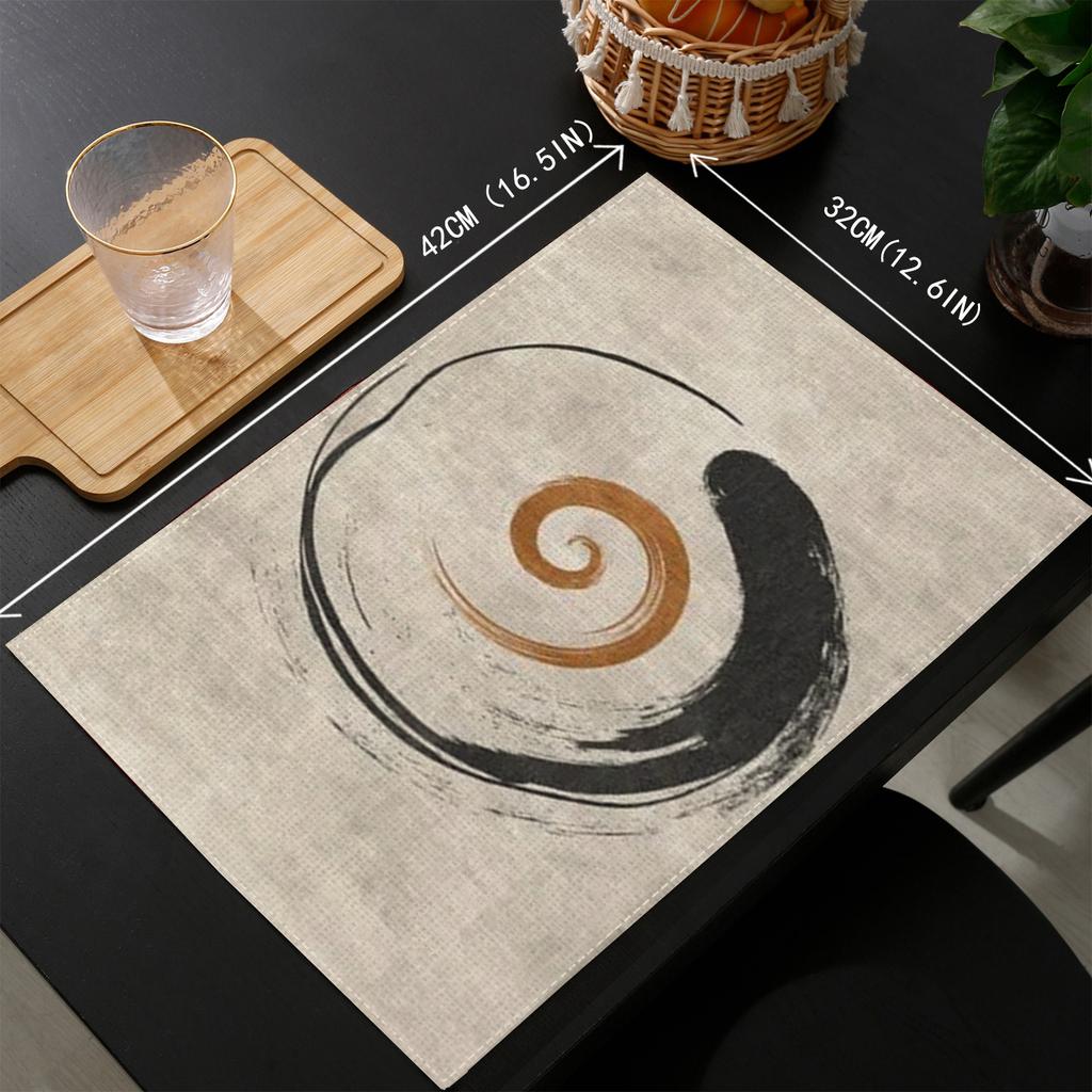 4pcs Runner da Tavola Bohemien – Design Astratto a Spirale d'Inchiostro, Stile Lino Beige, Decorazione Minimalista per Sala da Pranzo, Picnic e Uso Domestico