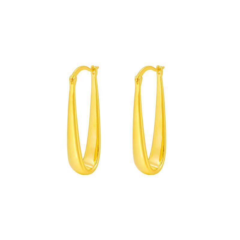 Copper-Plated 18K Gold U-Shaped Teardrop Hoops - Elegant Metal Style Earrings for Women
