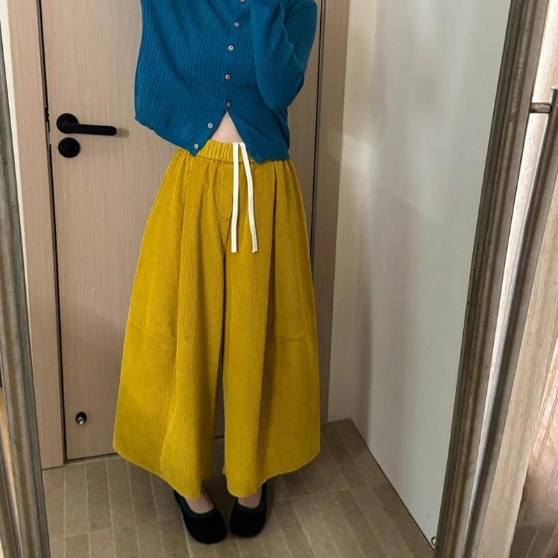 Slimming Effect Corduroy Wide Leg Pants Women Casual Style High Waist Polyester Fiber Comfortable Autumn Arrival