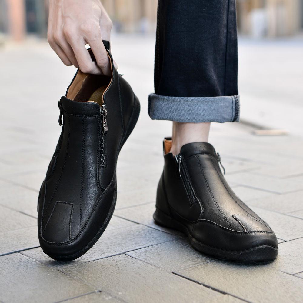 Outdoor Zip Shoes Men Leather Sneakers Man Travel Casual Shoes Leisure Walking Shoes Fashion Sneakers