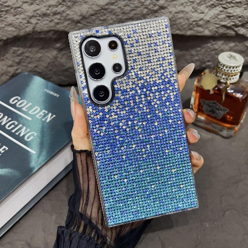 Luxury Gradient Rhinestones Glitter Stylish for Samsung S24/S23/S22/S21 Ultra Plus TPU Frame Phone Cover Protective Diamond Case