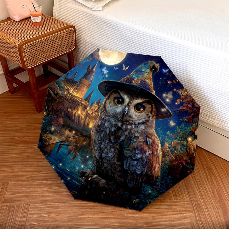 1 PC Automatic Folding Umbrella - Owl Pattern, Portable & Foldable Design with 8 Ribs, Christmas Birthday Gifts