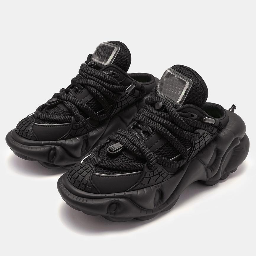 

Модные Супермягкие Толстая Подошва Женские/мужские Спортивные Туфли На Шнуровке Дышащие Сетчатые Кроссовки Повседневные Тапочки Черные/серебристые Туфли на Платформе men size 45