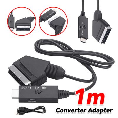 1m Video Audio Converter Adapter Scart To HDMI-compatible 1080P Converter Cable DC 5V Micro USB Cable Accessories for HDTV/DVD
