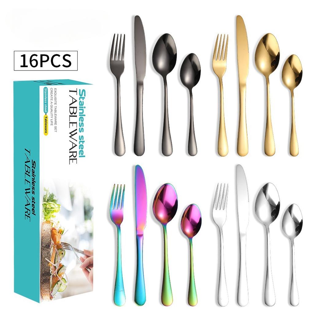 Stainless Steel Western Food Tableware Set Steak Knife, Fork and Spoon 16-Piece Set Knife, Fork and Spoon Spoon Gift Set