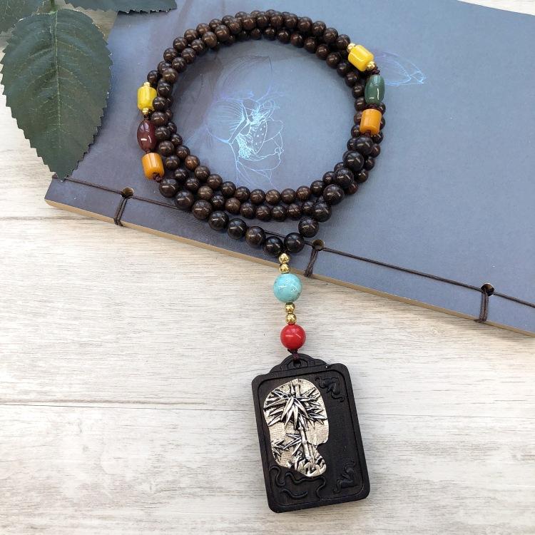 Retro Literary and Artistic Ebony Long Necklace, Men's and Women's Clothes Accessories Pendant, Versatile Sweater Chain Pendant